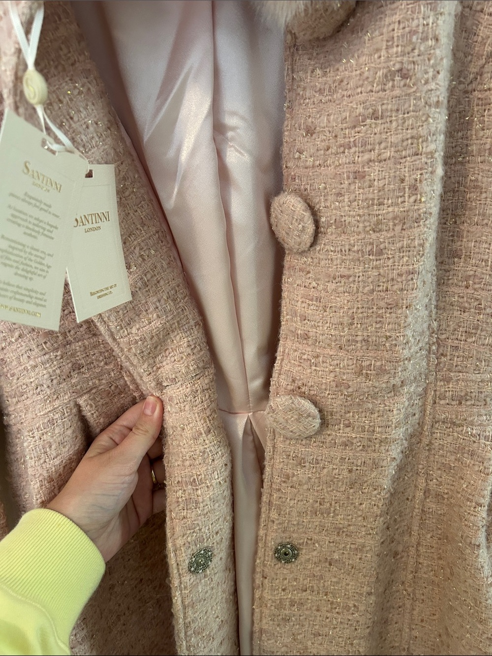 Women’s Pink Faux Fur-Trim Wool Blend Coat - Picture 8 of 10
